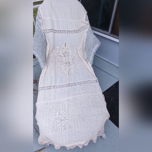 Antique Applique Leaves Battenburg Tape Lace Net Victorian Pillow Layover 90x31 - Picture 6 of 10